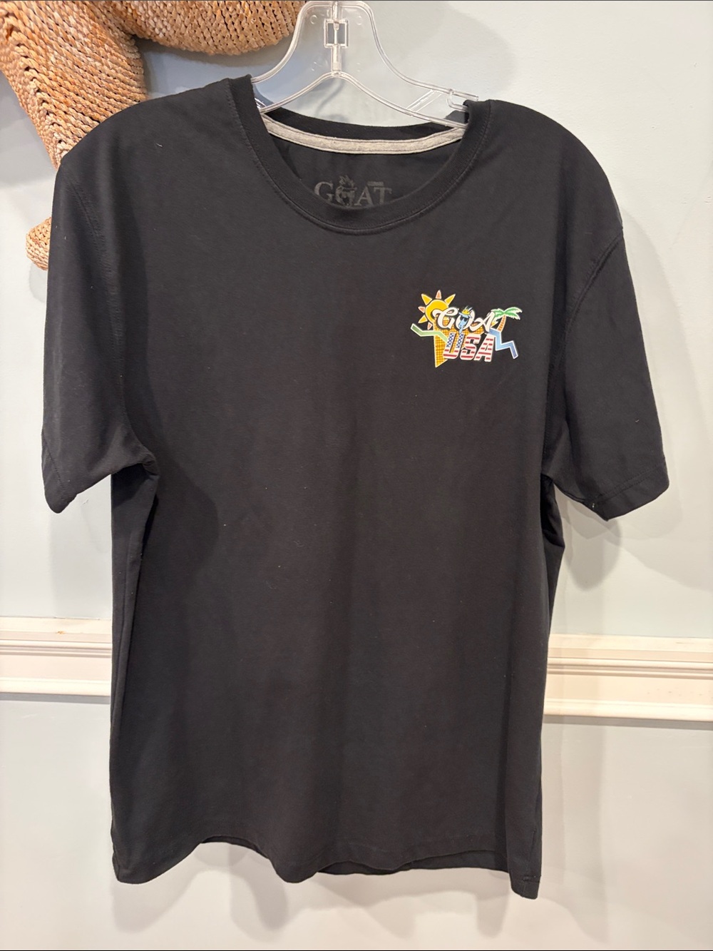 GOAT USA Black Graphic Tee with Colorful Chest Logo